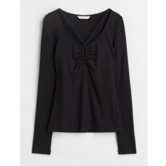 H&M- Black Strappy Long Sleeve Top - L - Picture 2 of 4